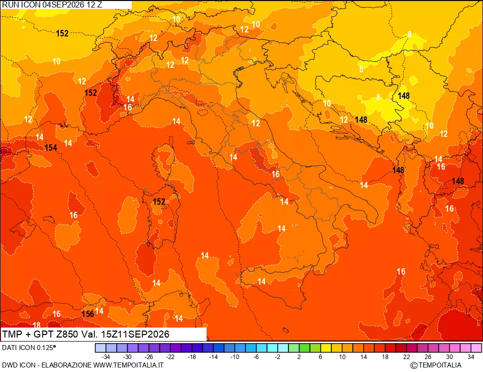 mappa 850 hPa Temp