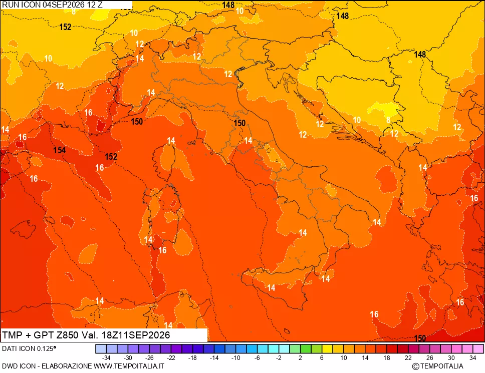 mappa 850 hPa Temp