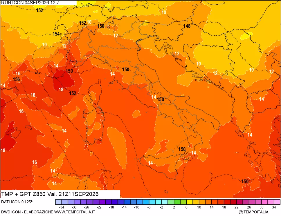 mappa 850 hPa Temp