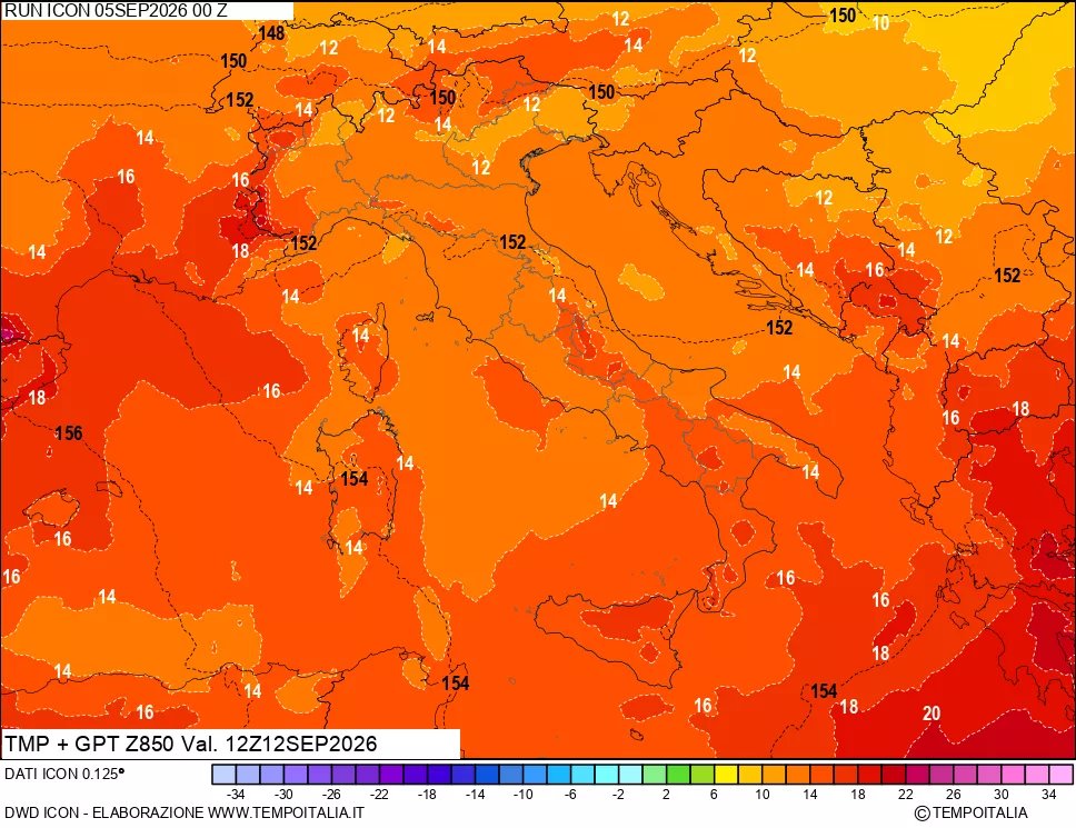mappa 850 hPa Temp