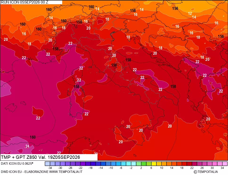 mappa 850 hPa Temp