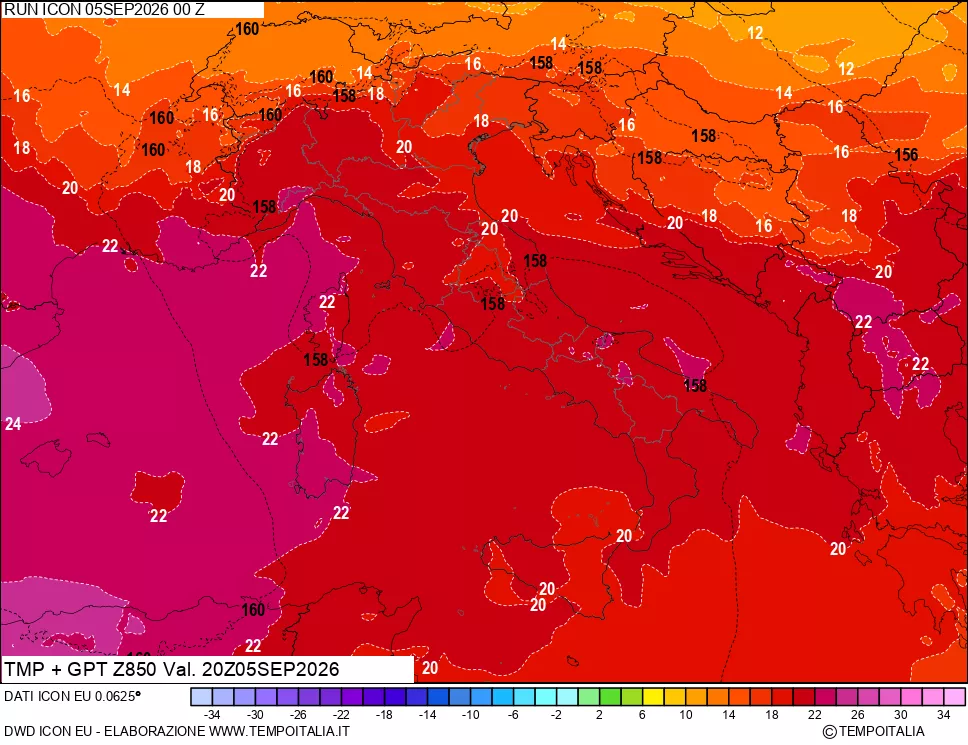 mappa 850 hPa Temp