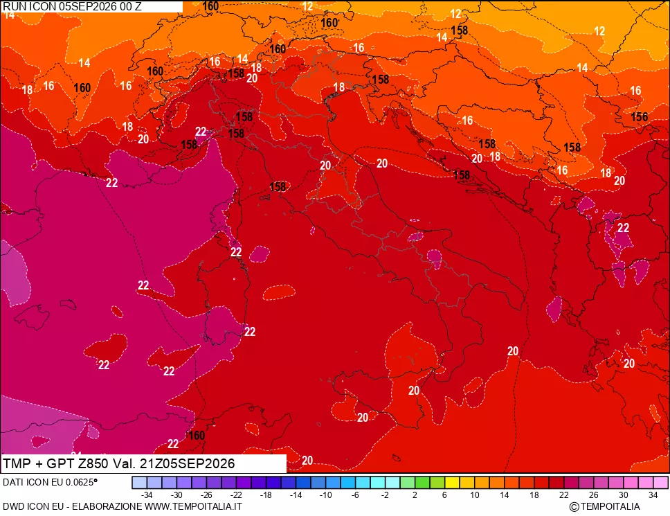 mappa 850 hPa Temp