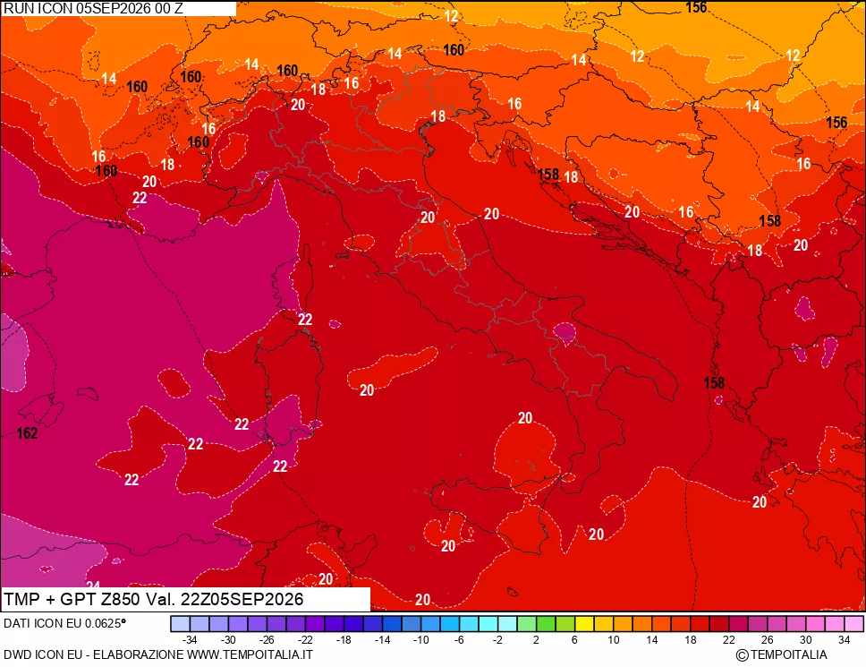 mappa 850 hPa Temp