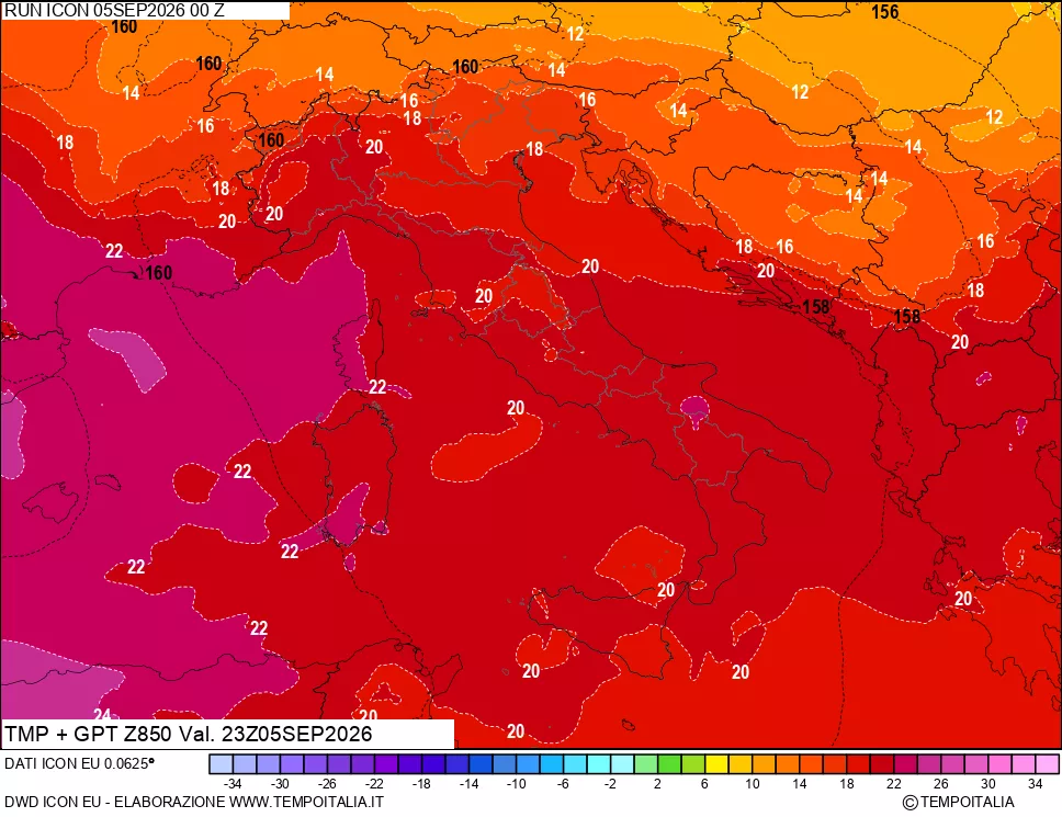 mappa 850 hPa Temp