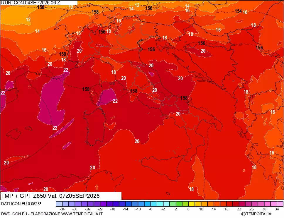 mappa 850 hPa Temp