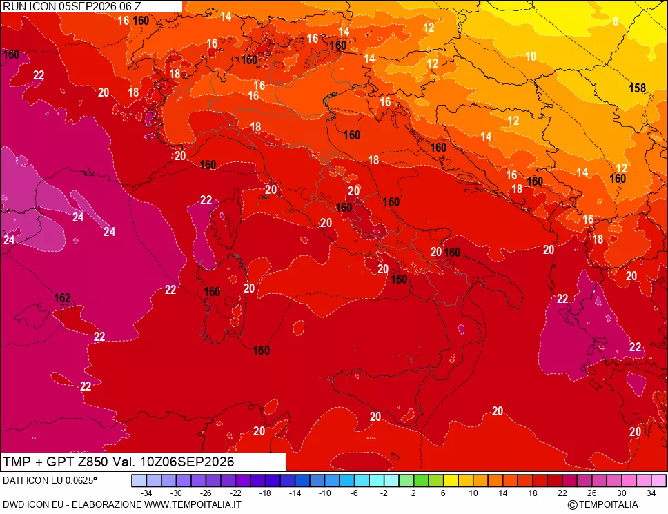 mappa 850 hPa Temp