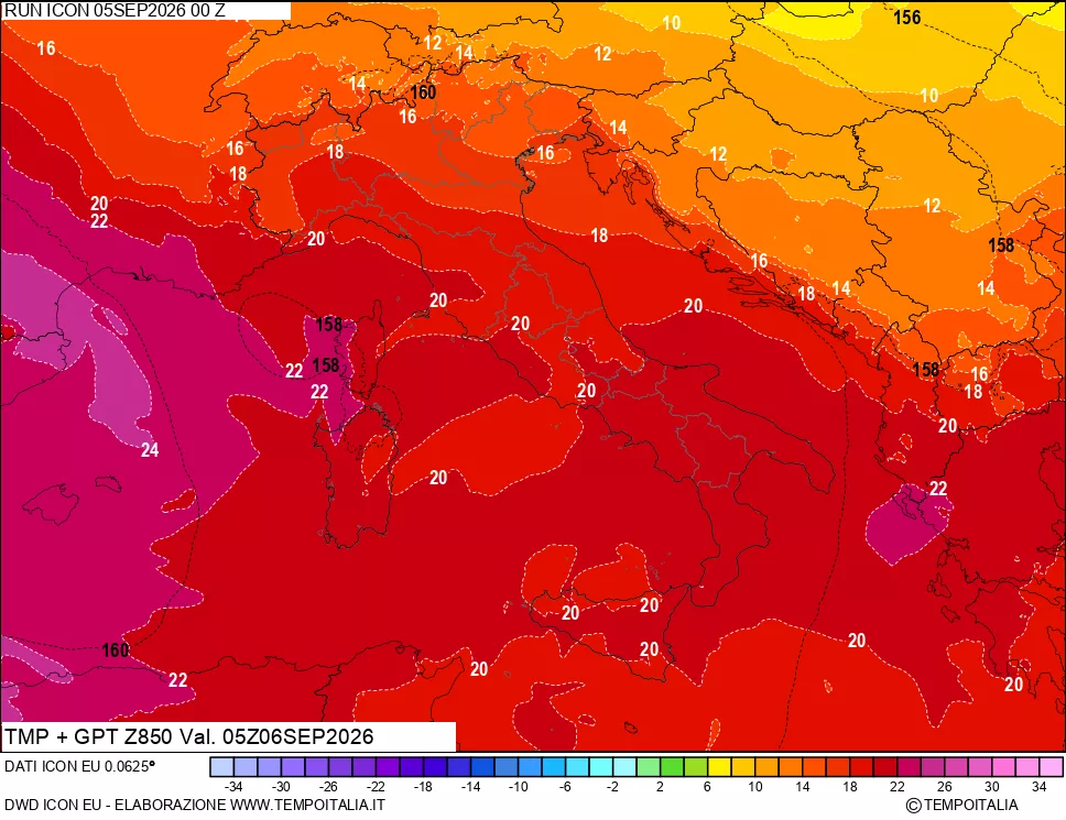 mappa 850 hPa Temp