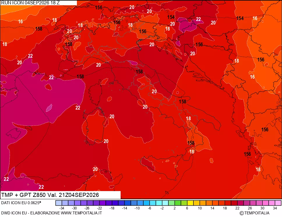 mappa 850 hPa Temp