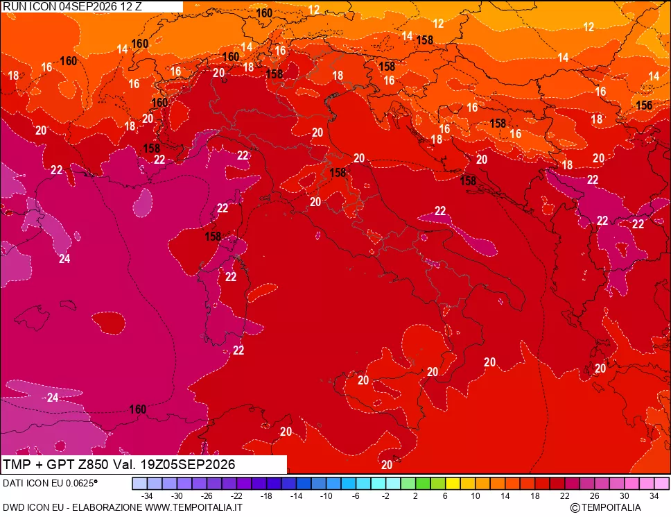 mappa 850 hPa Temp