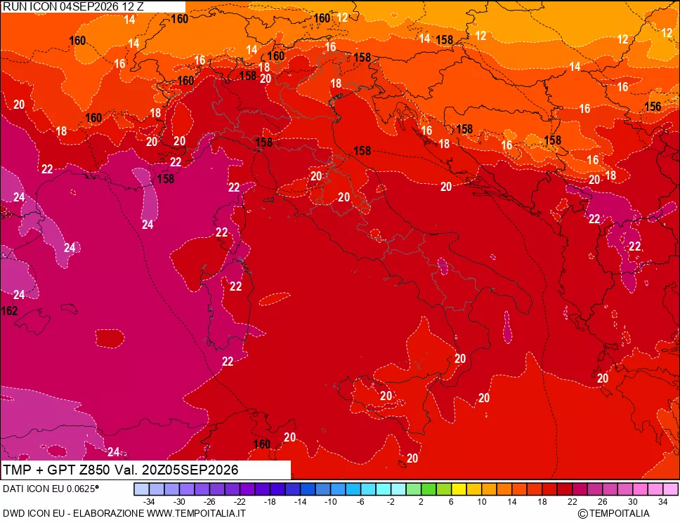 mappa 850 hPa Temp