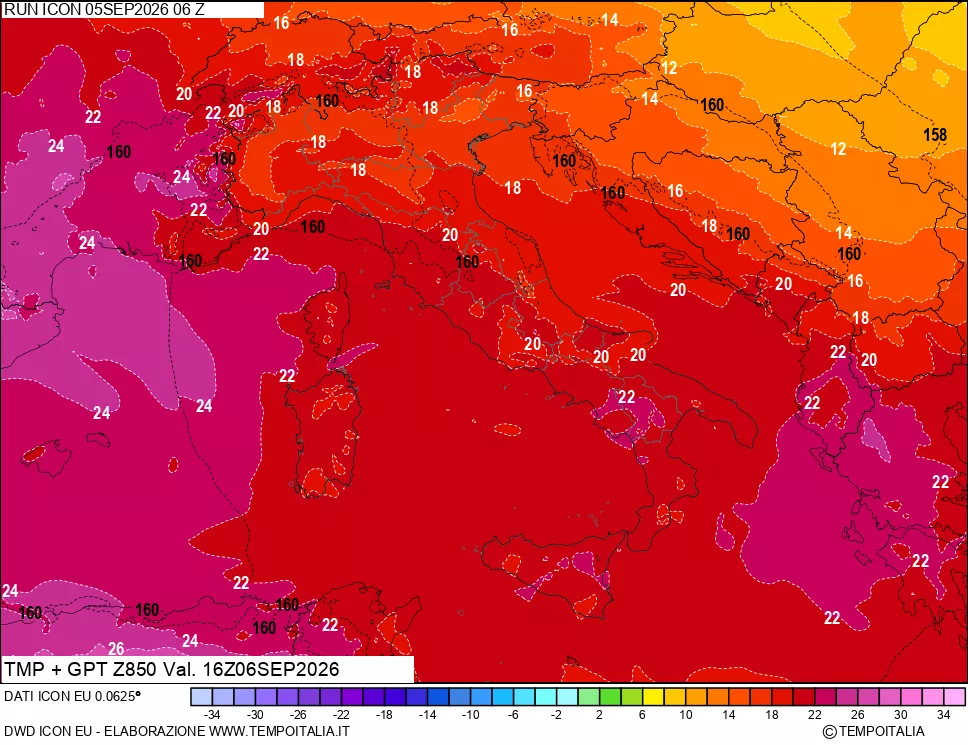 mappa 850 hPa Temp