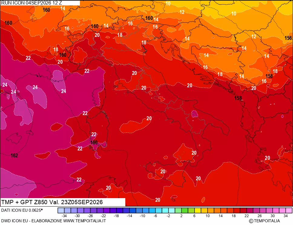 mappa 850 hPa Temp