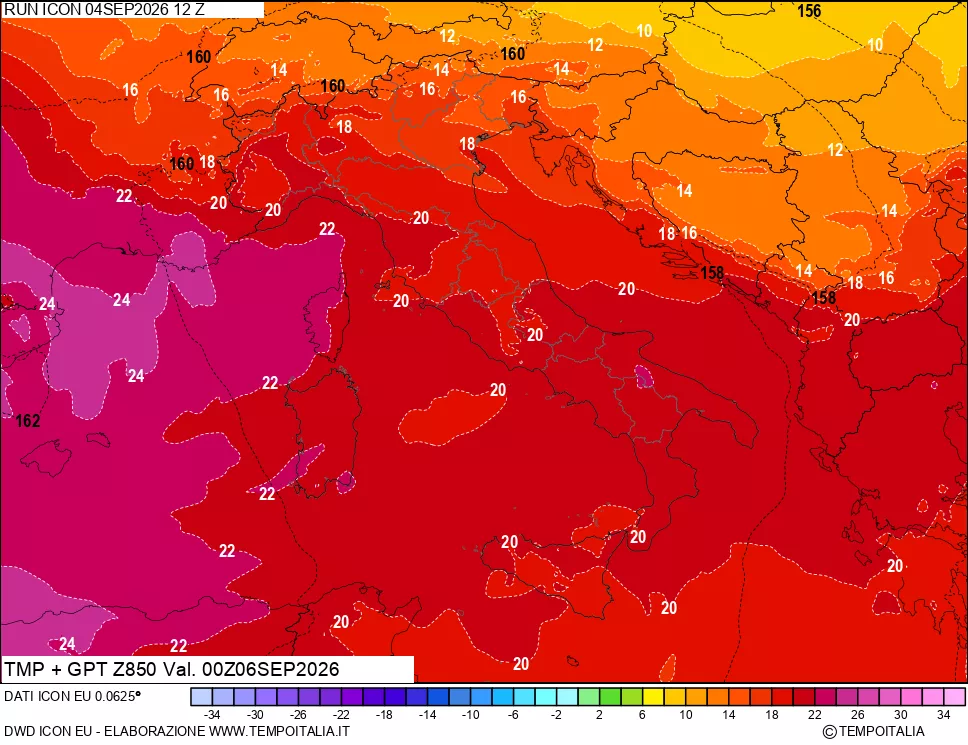 mappa 850 hPa Temp