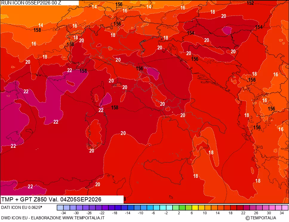 mappa 850 hPa Temp