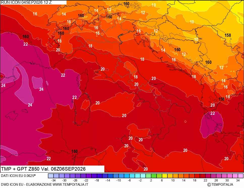 mappa 850 hPa Temp