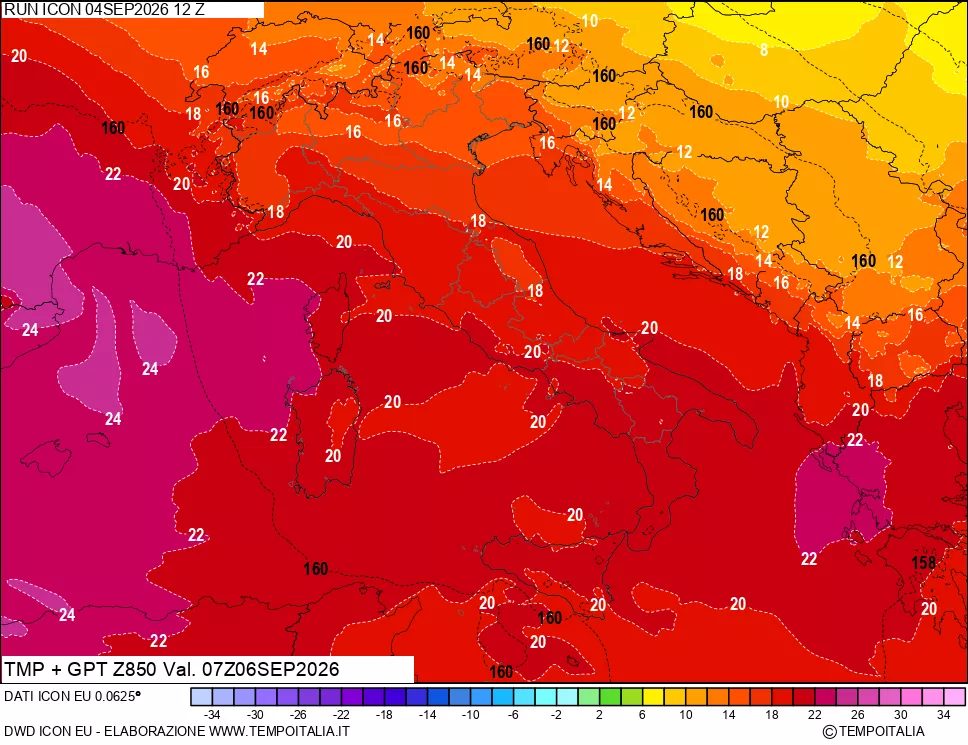 mappa 850 hPa Temp
