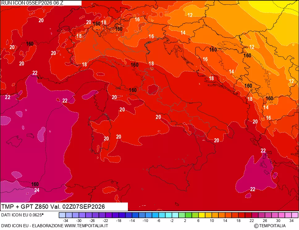 mappa 850 hPa Temp