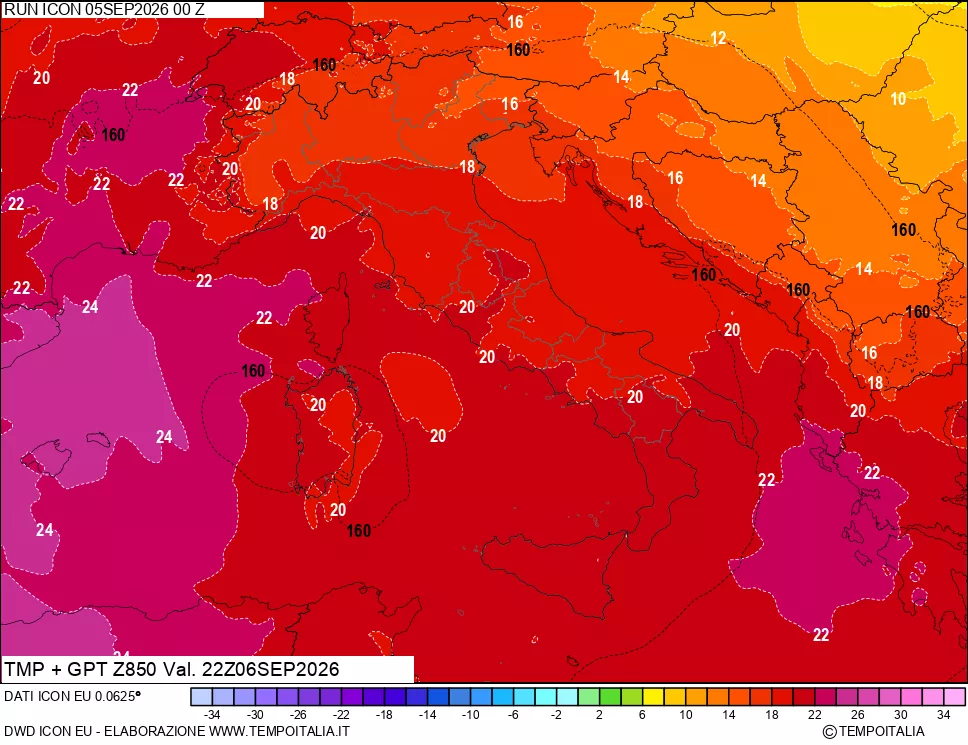 mappa 850 hPa Temp