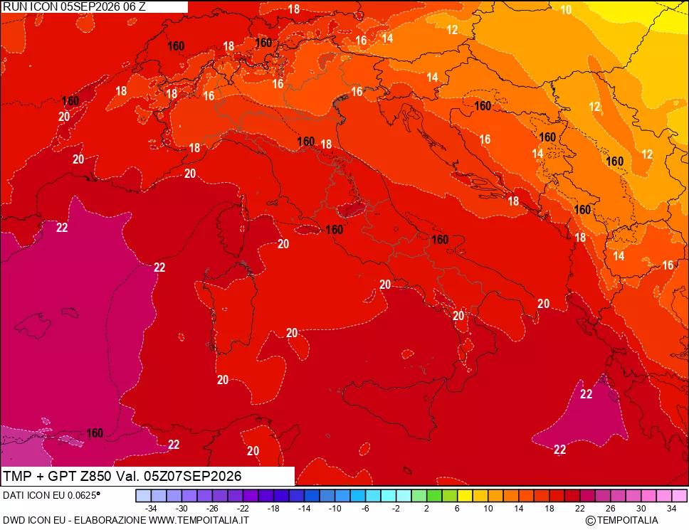 mappa 850 hPa Temp
