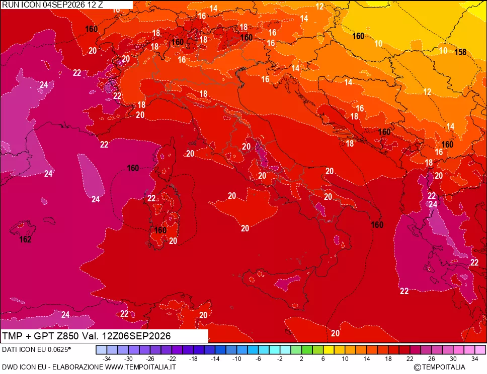 mappa 850 hPa Temp