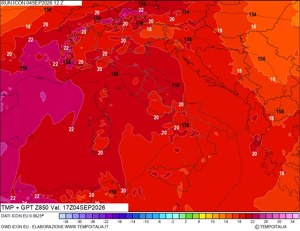 mappa 850 hPa Temp