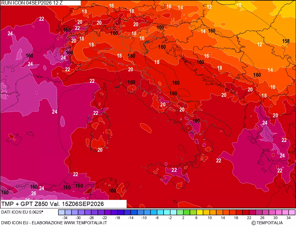 mappa 850 hPa Temp