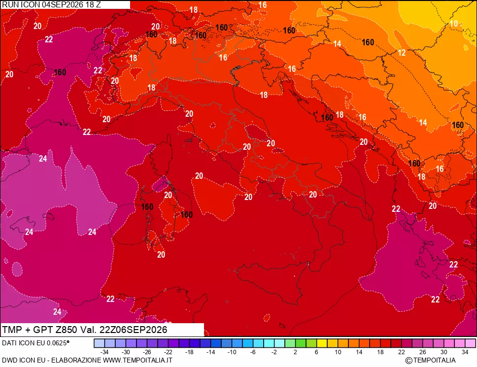 mappa 850 hPa Temp