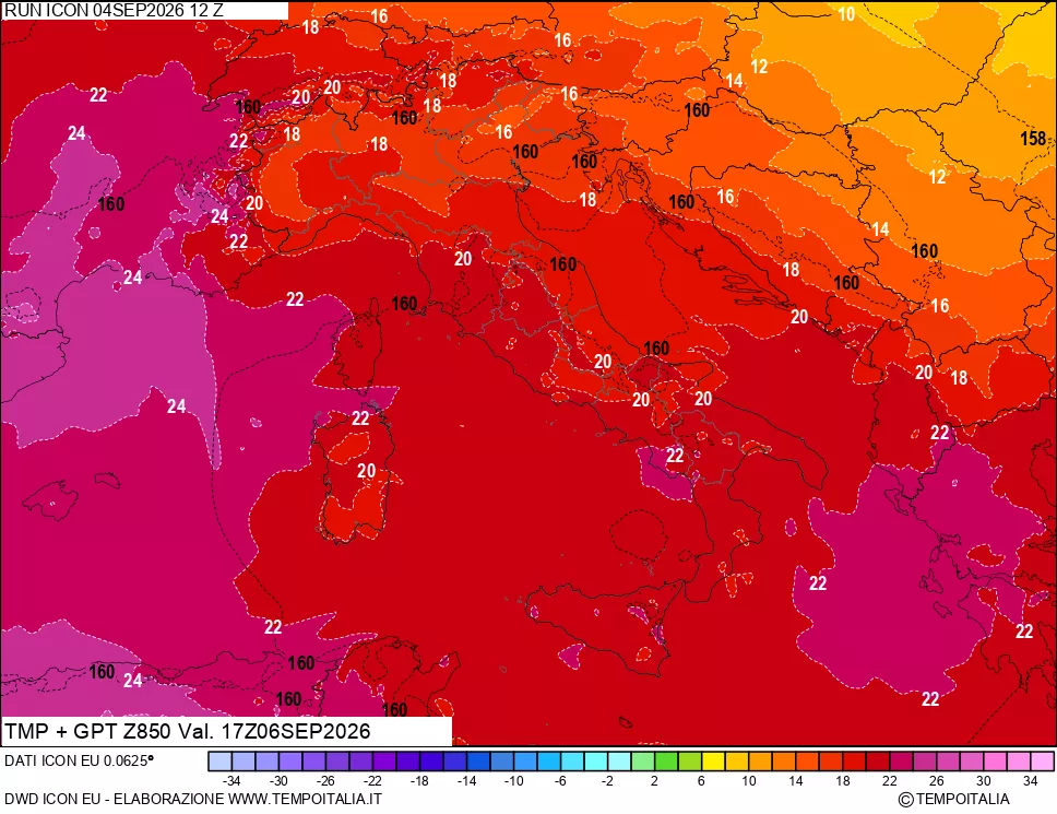 mappa 850 hPa Temp