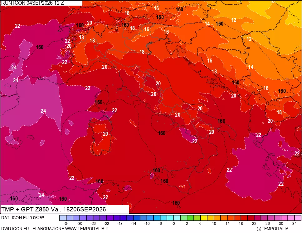 mappa 850 hPa Temp