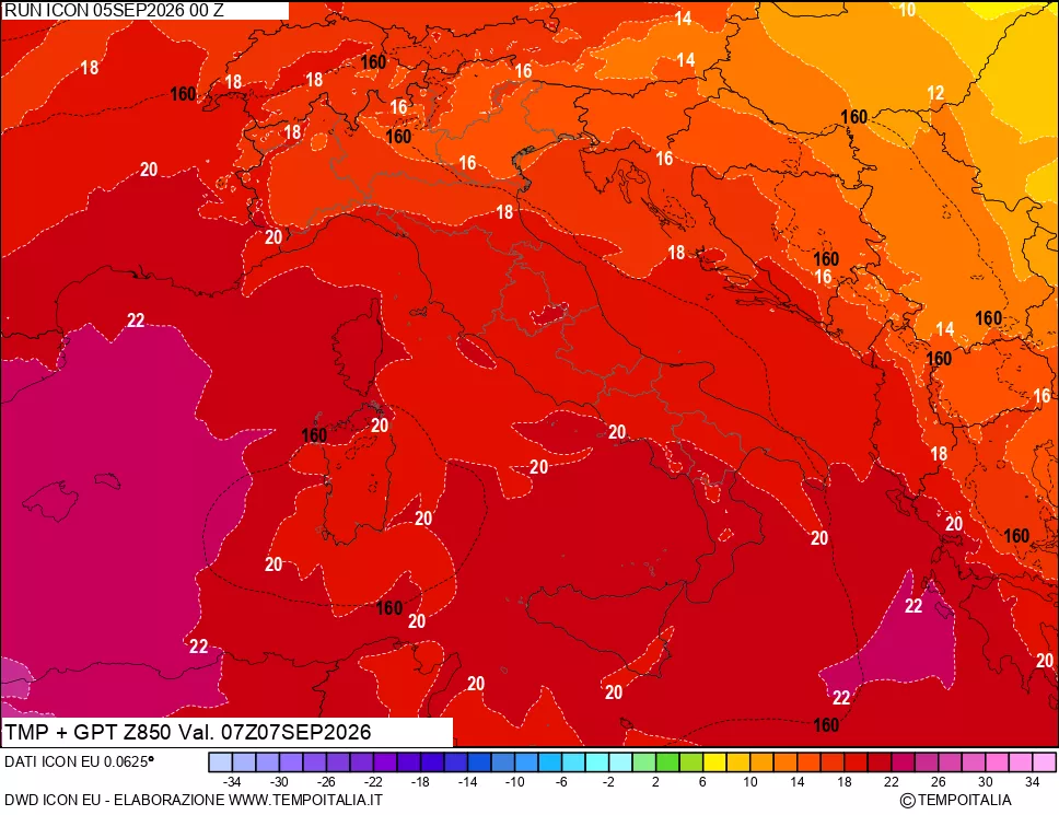 mappa 850 hPa Temp