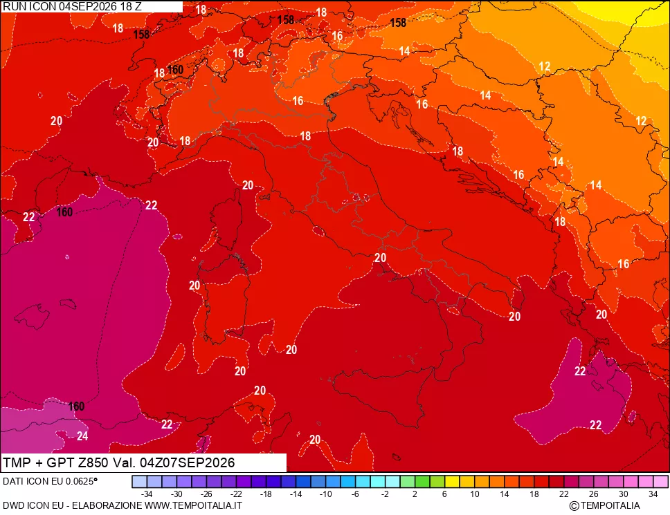 mappa 850 hPa Temp