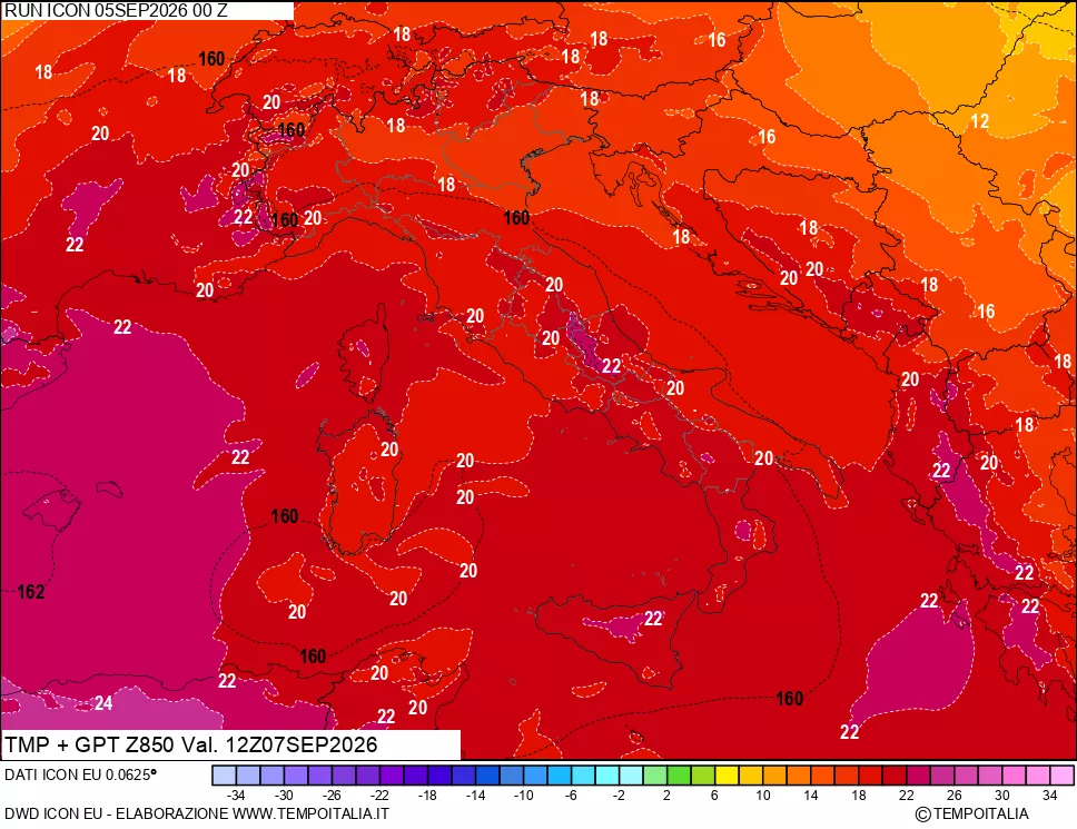 mappa 850 hPa Temp