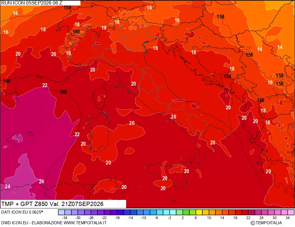 mappa 850 hPa Temp