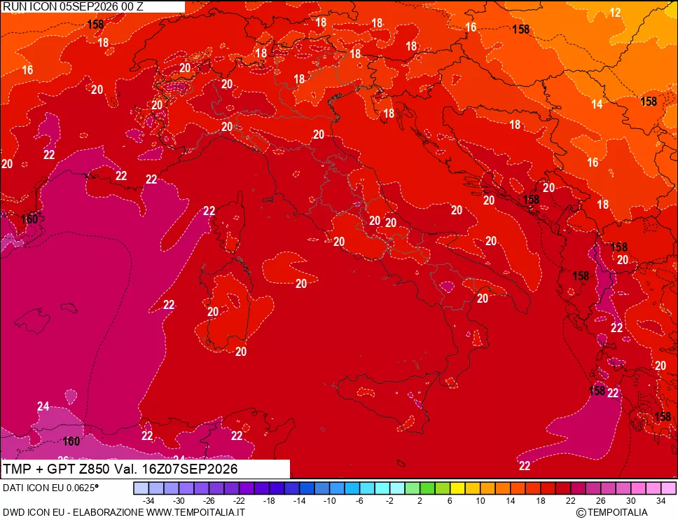 mappa 850 hPa Temp