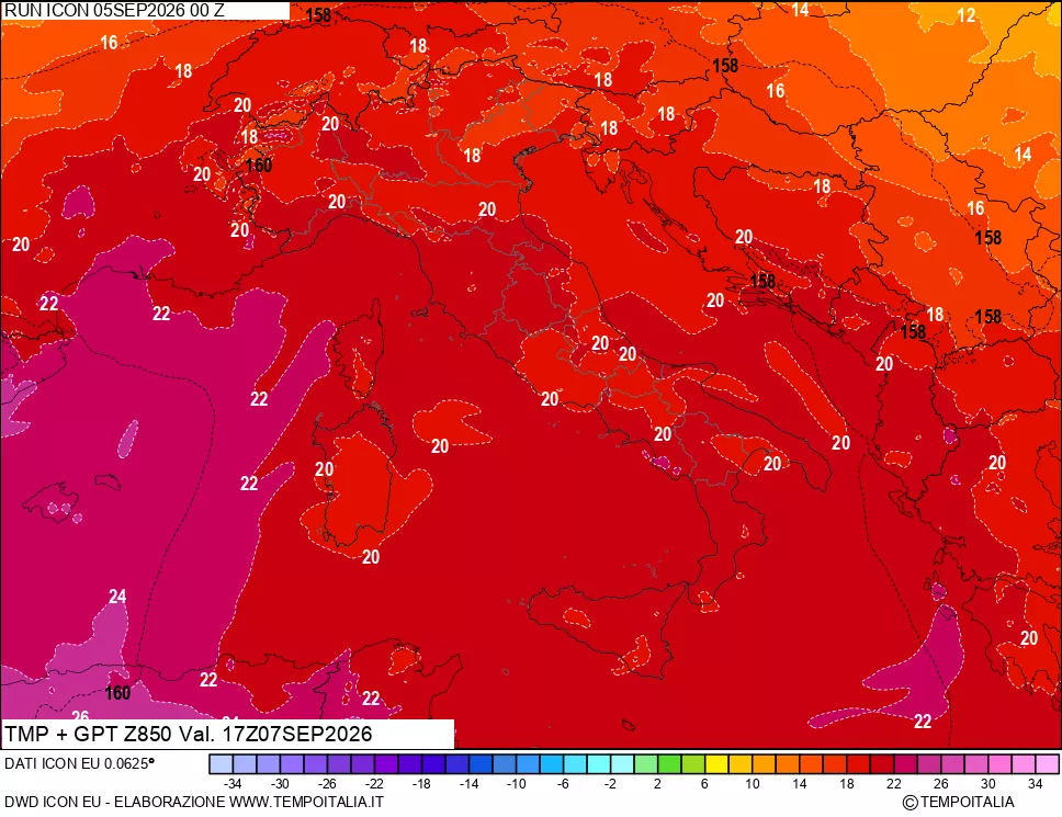 mappa 850 hPa Temp