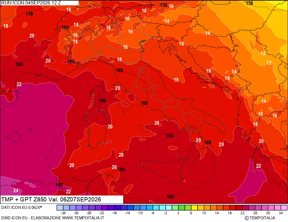 mappa 850 hPa Temp