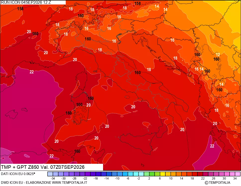 mappa 850 hPa Temp