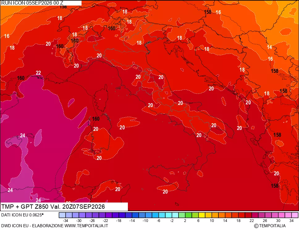 mappa 850 hPa Temp