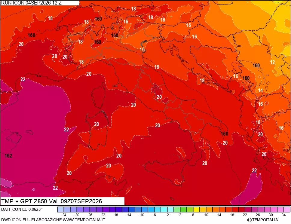 mappa 850 hPa Temp
