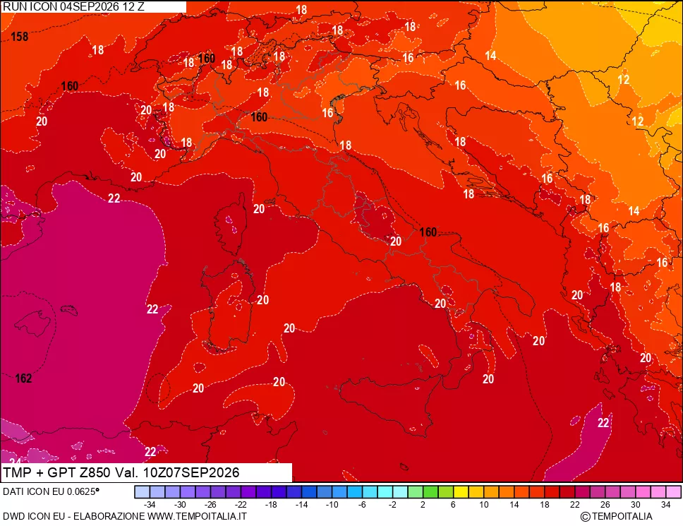 mappa 850 hPa Temp