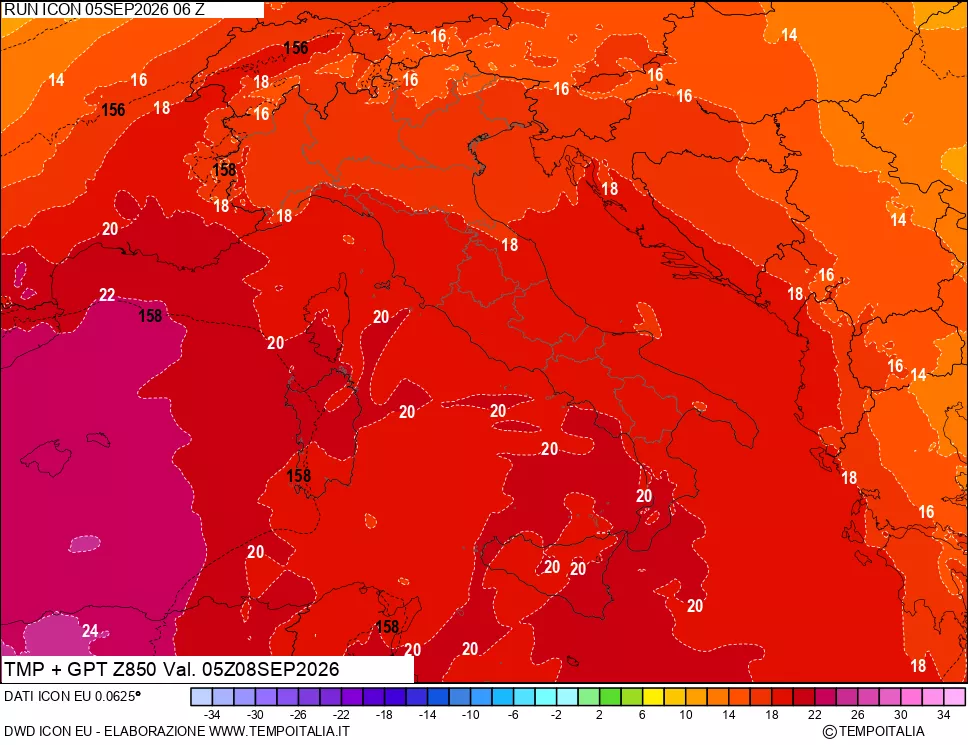 mappa 850 hPa Temp