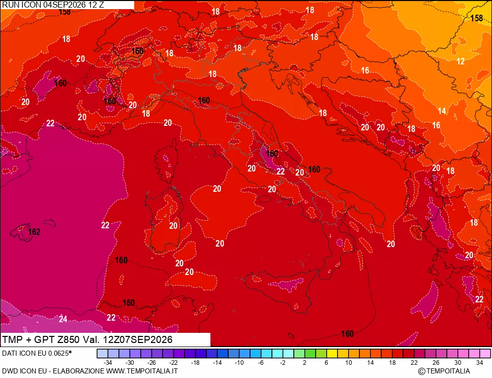mappa 850 hPa Temp