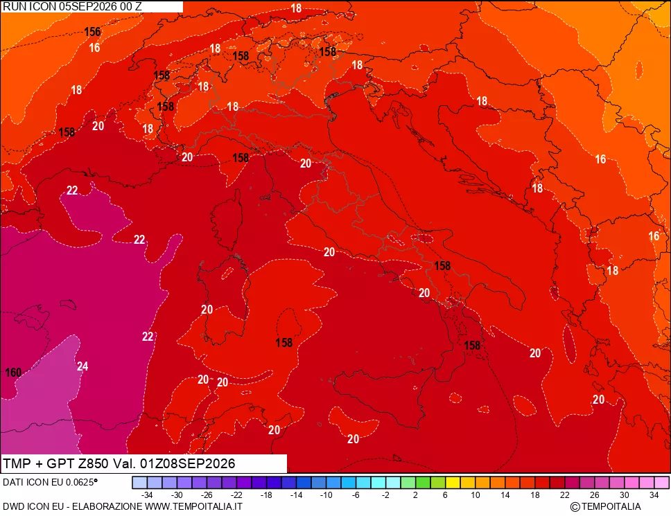 mappa 850 hPa Temp