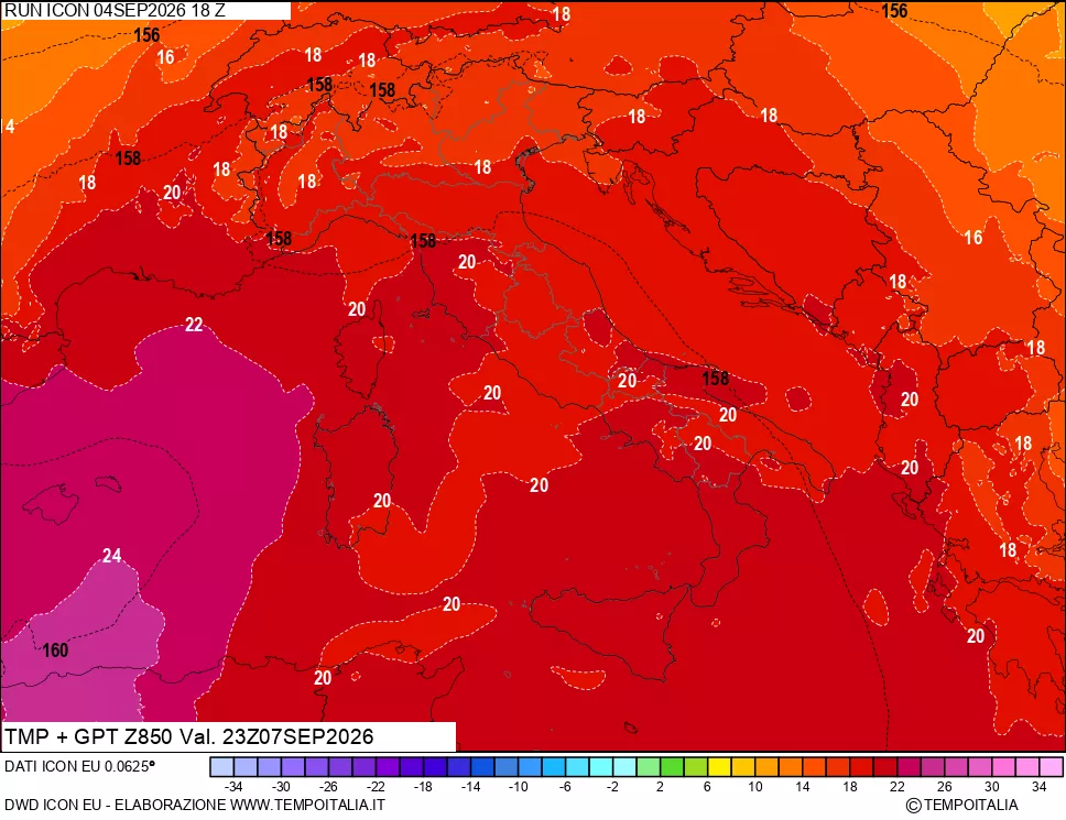 mappa 850 hPa Temp