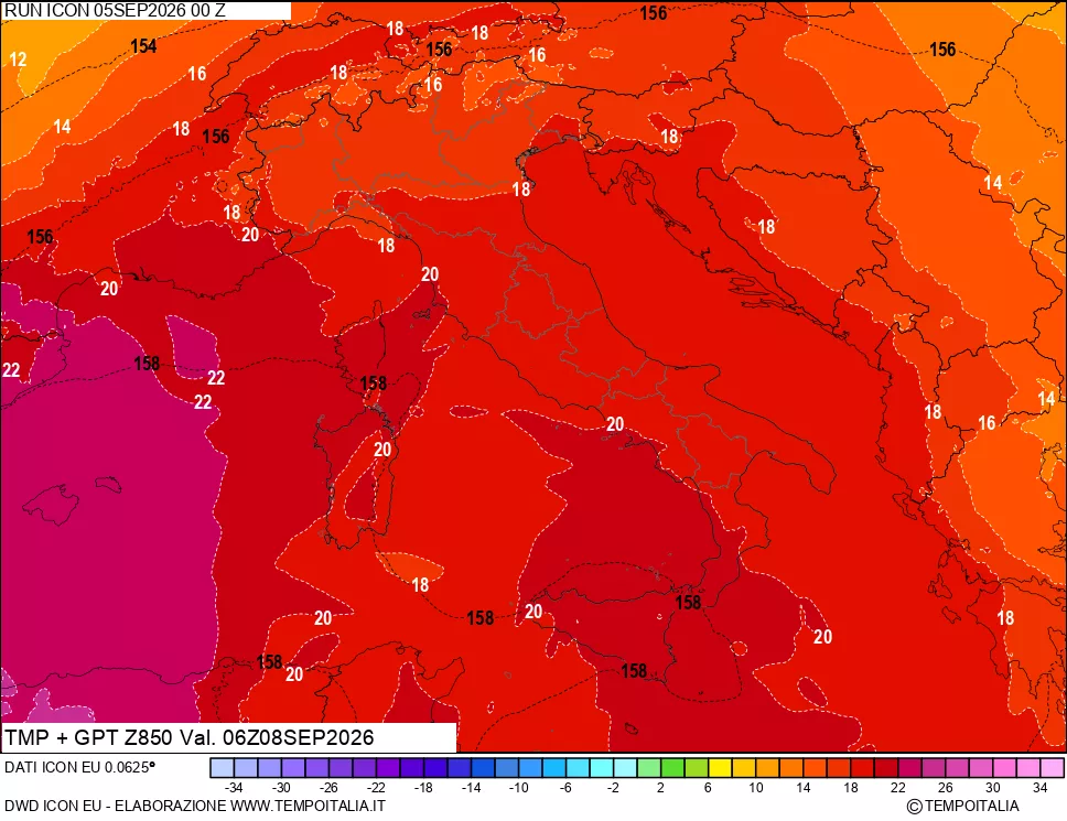 mappa 850 hPa Temp