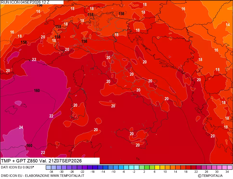 mappa 850 hPa Temp