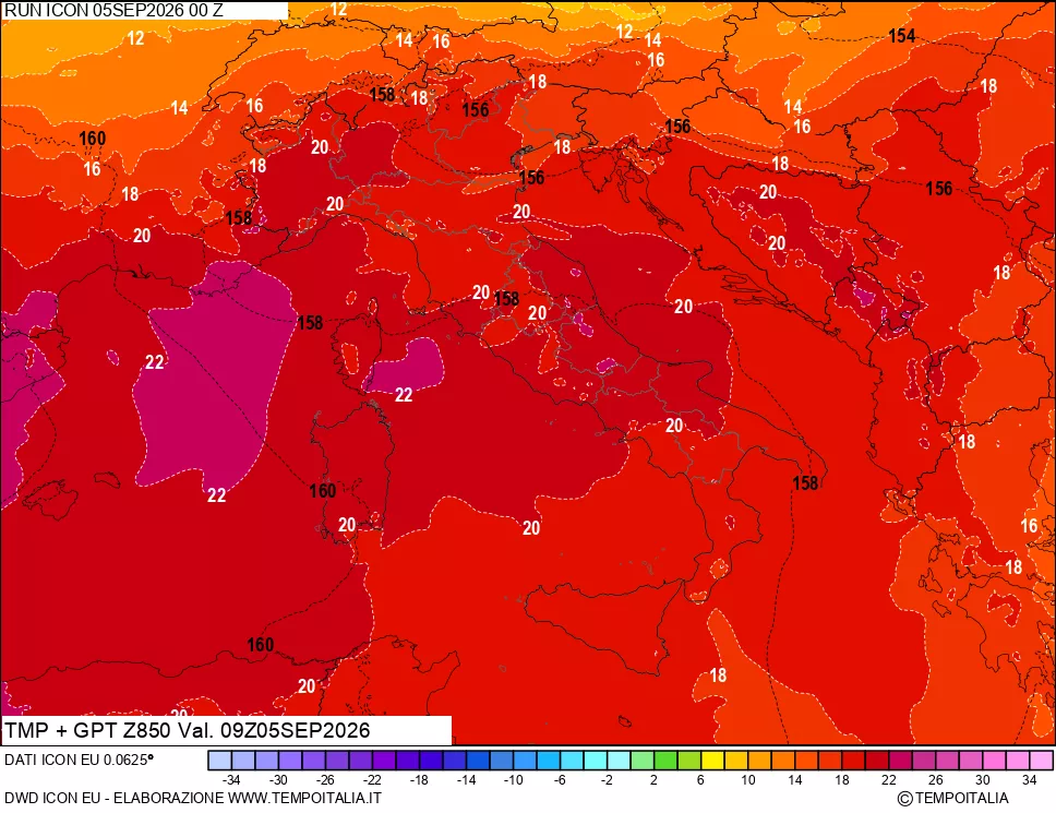mappa 850 hPa Temp