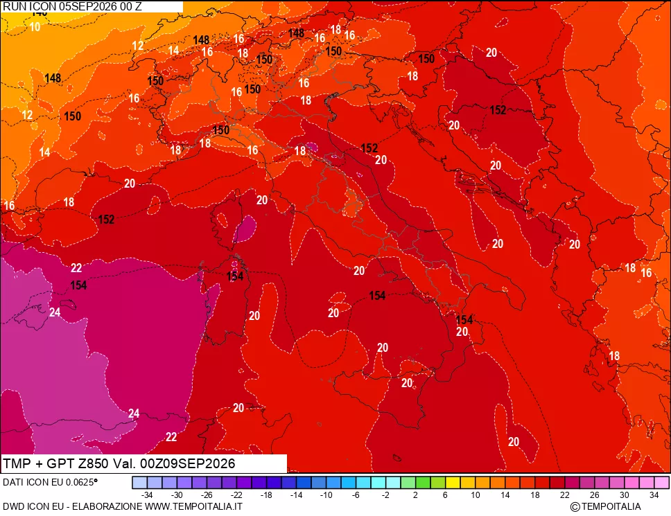 mappa 850 hPa Temp