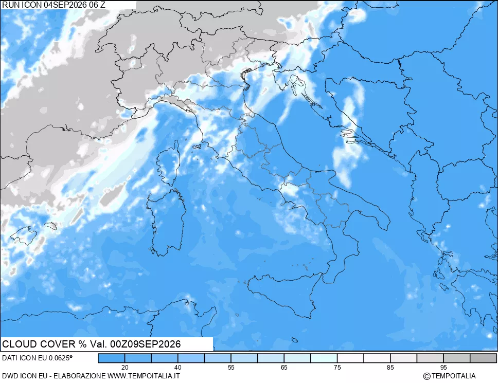 mappa Nuvolosit&agrave; totale